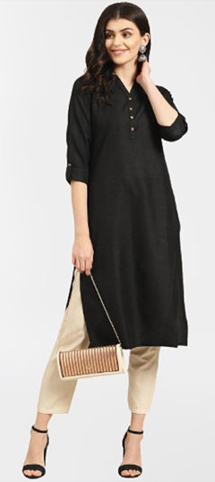 Black and Grey color Salwar Kameez in Cotton, Rayon fabric with Thread work