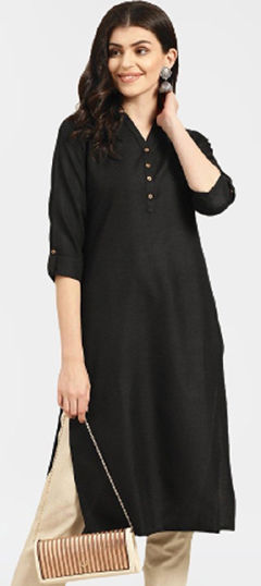 Black and Grey color Kurti in Cotton, Rayon fabric with Thread work