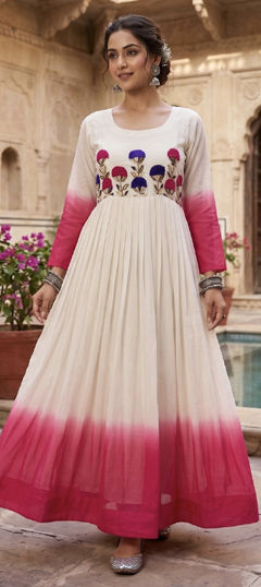 Pink and Majenta color Gown in Georgette fabric with Printed work