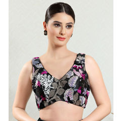 Black and Grey color Blouse in Net fabric with Embroidered, Sequence work