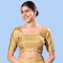 Gold color Blouse in Brocade fabric with Weaving work