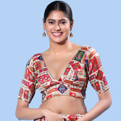 White and Off White color Blouse in Brocade fabric with Weaving work