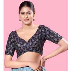 Blue color Blouse in Silk fabric with Printed work