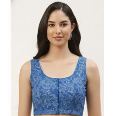 Blue color Blouse in Cotton fabric with Printed work