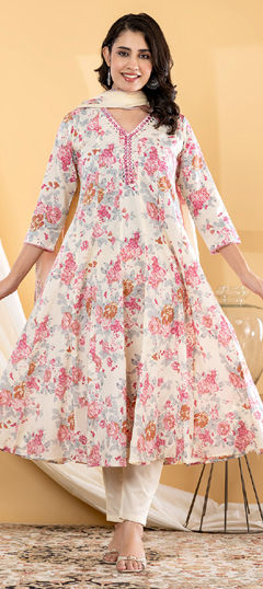 Black and Grey, Pink and Majenta color Salwar Kameez in Cotton fabric with Floral, Mirror, Printed work