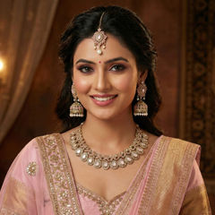 Gold and Silver Rodium Polish Pink and Majenta color Necklace in Metal Alloy studded with CZ Diamond, Kundan