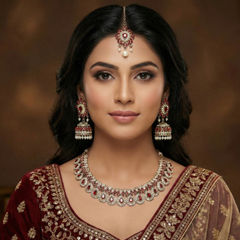 Gold and Silver Rodium Polish Red and Maroon color Necklace in Metal Alloy studded with CZ Diamond, Kundan