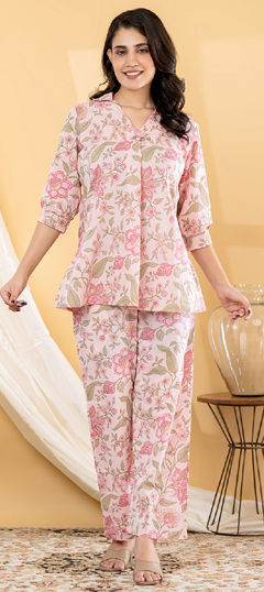 Pink and Majenta color Co-ords Set in Cotton fabric with Floral, Printed work