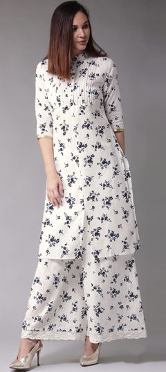 White and Off White color Salwar Kameez in Cotton Slub fabric with Printed work