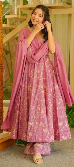 Pink and Majenta color Salwar Kameez in Muslin fabric with Digital Print work