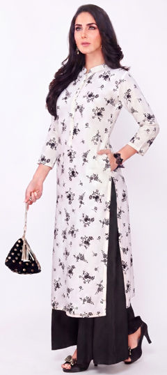White and Off White color Salwar Kameez in Cotton Slub fabric with Printed work