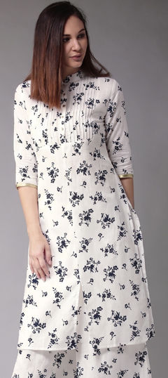 White and Off White color Kurti in Cotton Slub fabric with Printed work