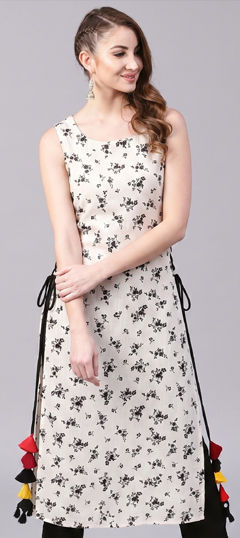 White and Off White color Kurti in Cotton Slub fabric with Printed work