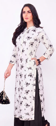 White and Off White color Kurti in Cotton Slub fabric with Printed work