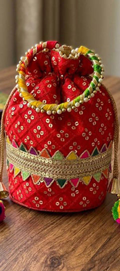 Red and Maroon color Potli in Art Silk fabric with Sequence work