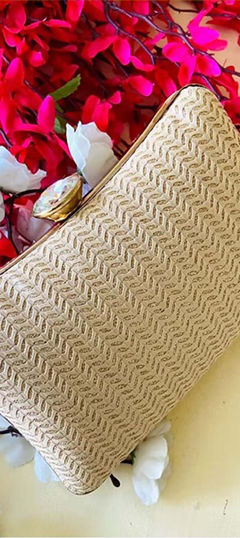 White and Off White color Clutches in Silk fabric with Fancy Work work