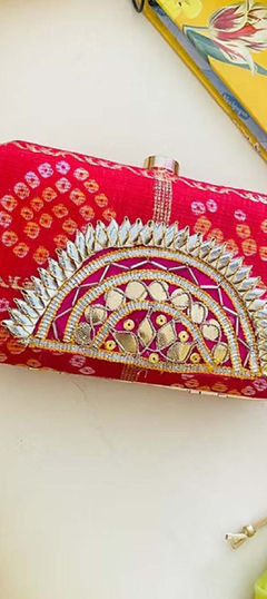 Pink and Majenta color Clutches in Cotton fabric with Bandhej, Gota Patti, Printed work