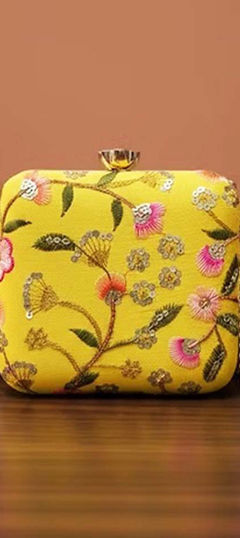 Yellow color Clutches in Banarasi Silk fabric with Embroidered work