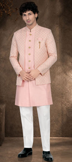 Pink and Majenta color IndoWestern Dress in Silk fabric with Thread work