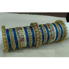 Gold Rodium Polish Blue color Bangles in Metal Alloy studded with CZ Diamond