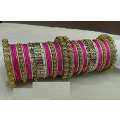 Gold Rodium Polish Pink and Majenta color Bangles in Metal Alloy studded with CZ Diamond