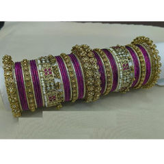Gold Rodium Polish Purple and Violet color Bangles in Metal Alloy studded with CZ Diamond