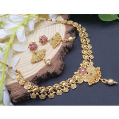 Gold Rodium Polish Pink and Majenta color Necklace in Copper studded with CZ Diamond