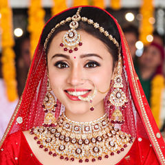 Gold Rodium Polish Red and Maroon color Bridal Jewelry in Metal Alloy studded with CZ Diamond, Kundan
