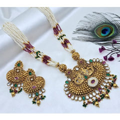 Gold Rodium Polish Multicolor color Necklace in Copper studded with Pearl