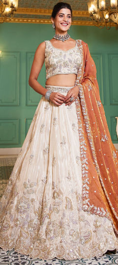 White and Off White color Lehenga in Tissue fabric with Embroidered, Sequence, Zari work