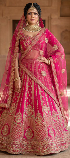 Pink and Majenta color Lehenga in Silk fabric with Embroidered, Sequence, Thread, Zari work
