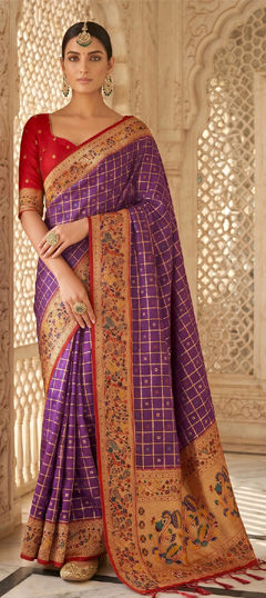 Purple and Violet color Saree in Banarasi Silk fabric with Weaving work