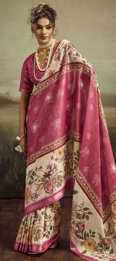 Pink and Majenta color Saree in Jacquard fabric with Floral, Weaving work