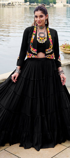 Black and Grey color Long Lehenga Choli in Rayon fabric with Mirror work