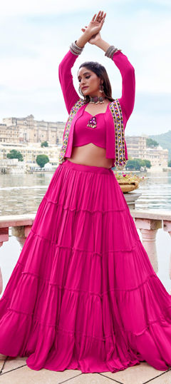 Pink and Majenta color Long Lehenga Choli in Rayon fabric with Mirror work