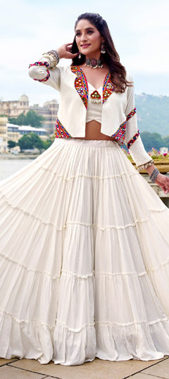 White and Off White color Long Lehenga Choli in Rayon fabric with Mirror work