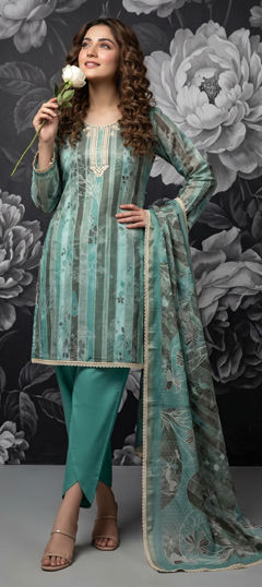 Blue color Salwar Kameez in Cotton, Linen fabric with Printed work
