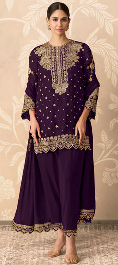 Purple and Violet color Salwar Kameez in Faux Georgette fabric with Embroidered, Sequence work