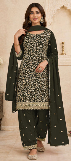 Green color Salwar Kameez in Faux Georgette fabric with Embroidered work