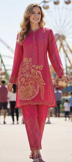 Pink and Majenta color Salwar Kameez in Silk fabric with Printed work