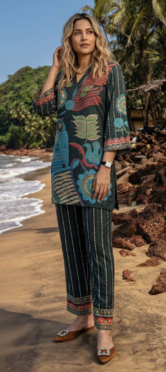 Blue color Salwar Kameez in Silk fabric with Printed work