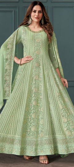 Green color Gown in Georgette fabric with Embroidered, Sequence work