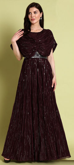 Red and Maroon color Gown in Georgette fabric with Sequence work