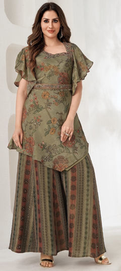 Green color Salwar Kameez in Silk fabric with Printed work