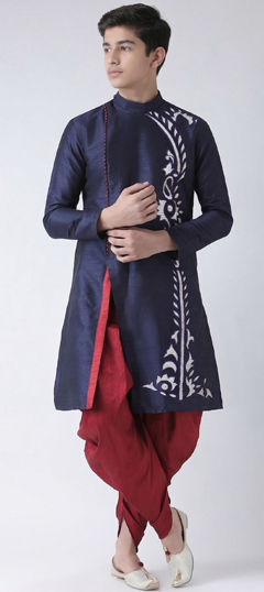 Black and Grey color Boys Dhoti Kurta in Dupion Silk fabric with Embroidered work