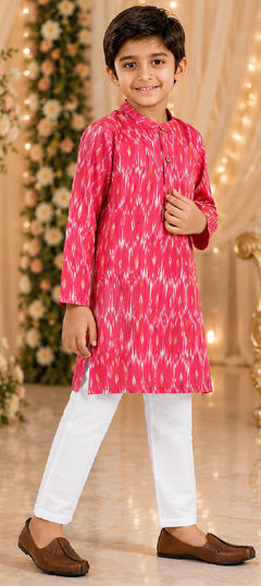 Pink and Majenta color Boys Kurta Pyjama in Cotton fabric with Printed work