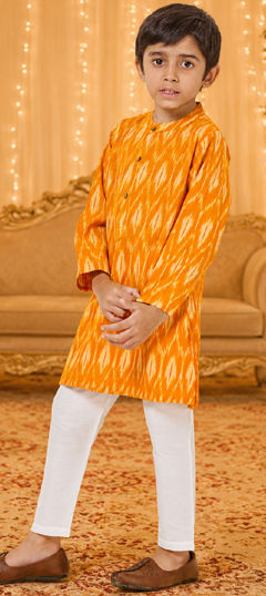 Yellow color Boys Kurta Pyjama in Cotton fabric with Printed work