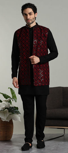 Black and Grey, Red and Maroon color IndoWestern Dress in Rayon fabric with Embroidered, Sequence work