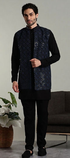 Black and Grey, Blue color IndoWestern Dress in Rayon fabric with Embroidered, Sequence work