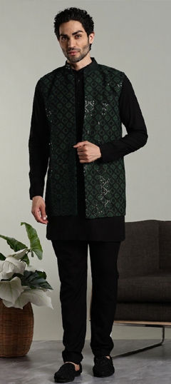 Black and Grey, Green color IndoWestern Dress in Rayon fabric with Embroidered, Sequence work